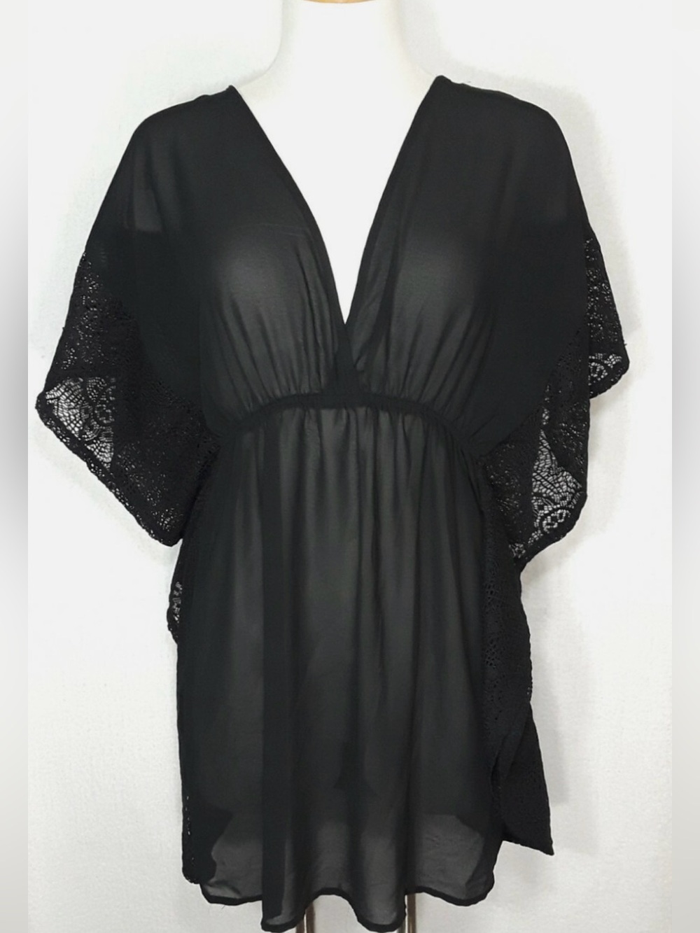 Xhilaration Black Lace-Trim Swim Cover-Up Tunic